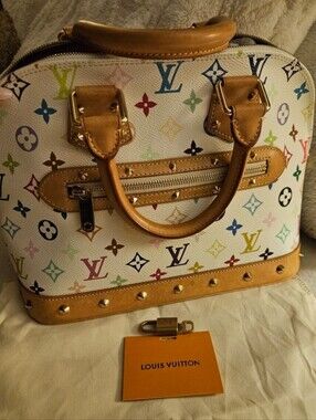 Authentic Louis Vuitton Alma PM Multicolore Monogram Satchel with Lock & Key